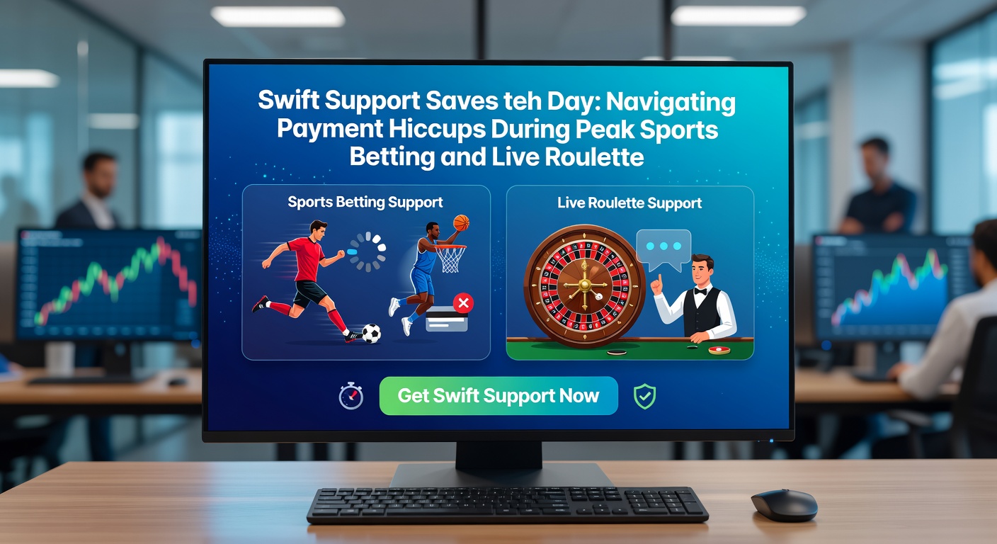 Support-Agenten in einem hellen Call-Center lösen ein Zahlungsproblem live, während im Hintergrund Monitore mit Sportwetten und Roulette-Spins leuchten